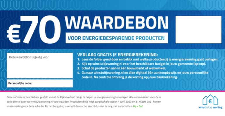 Voucheractie: € 70 om energie te besparen! 